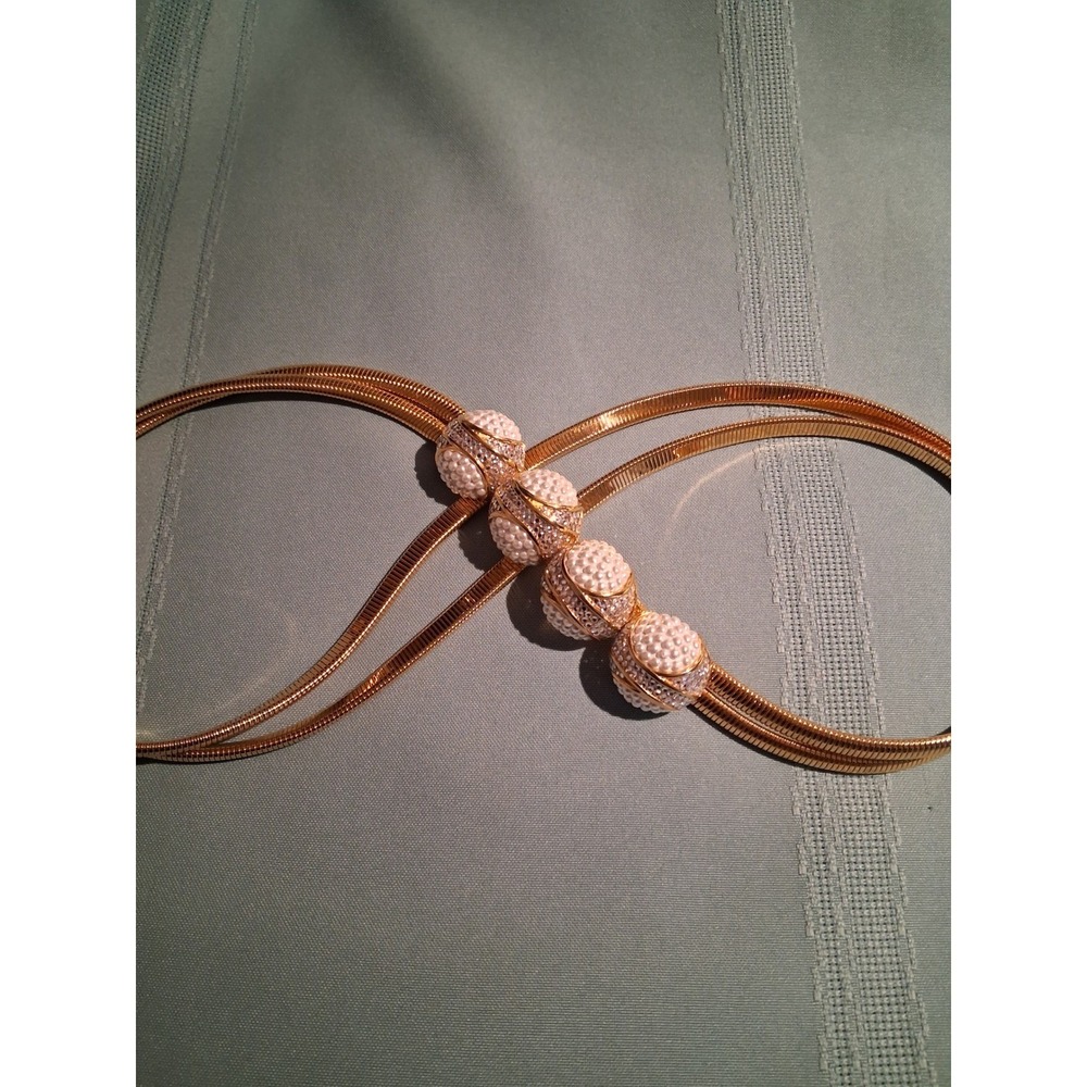 Judith Leiber Vintage Gold Double Snake Chain Belt Faux Pearl Crystal Bauble 31" - Picture 3 of 8